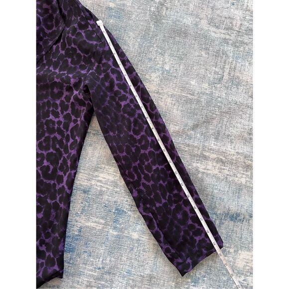 Ann Taylor Black Purple Leopard Print Semi Sheer Blouse Petite Medium - Picture 7 of 9